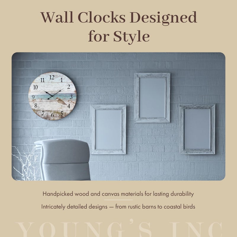 Young's Inc Wood Sand Piper Wall Clock - Wall Clocks for Living Room Decor - Functional and Decorative Beach, Lake, and Farmhouse Wall Clock - 23" W x 23" H - Image 2